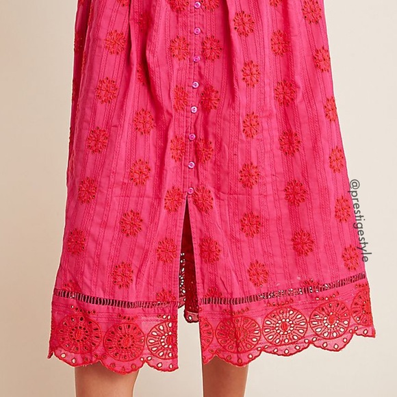 Anthropologie Tomine Embroidered Eyelet Midi Dress - Picture 5 of 7